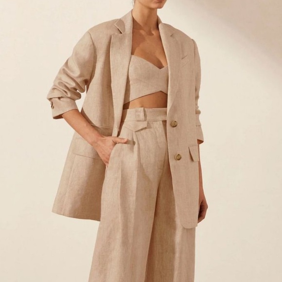 Shona Joy Oversized Linen Blazer in Sand - Picture 1 of 8